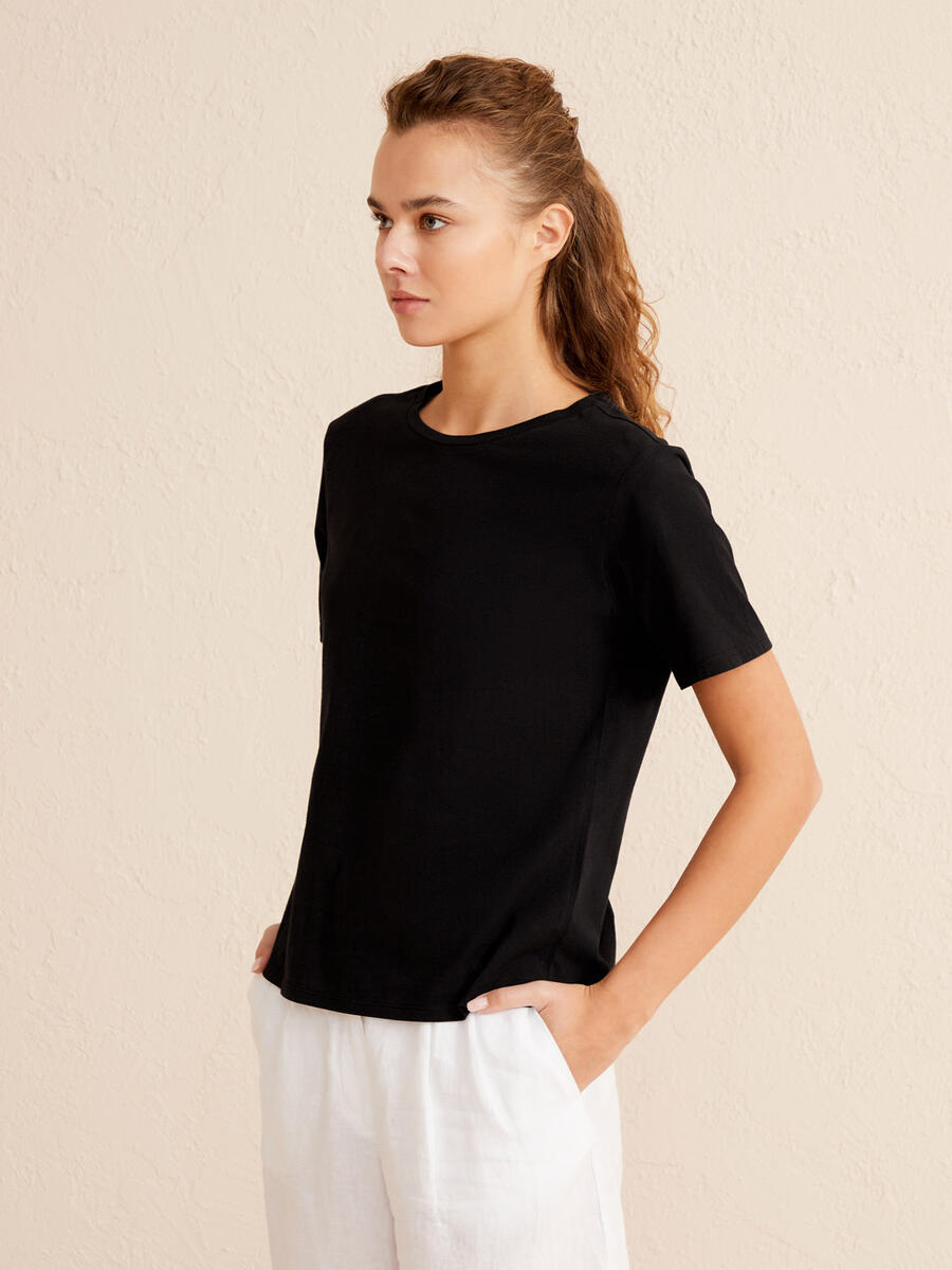 Siyah Regular Fit Pamuklu Basic Tişört - 3