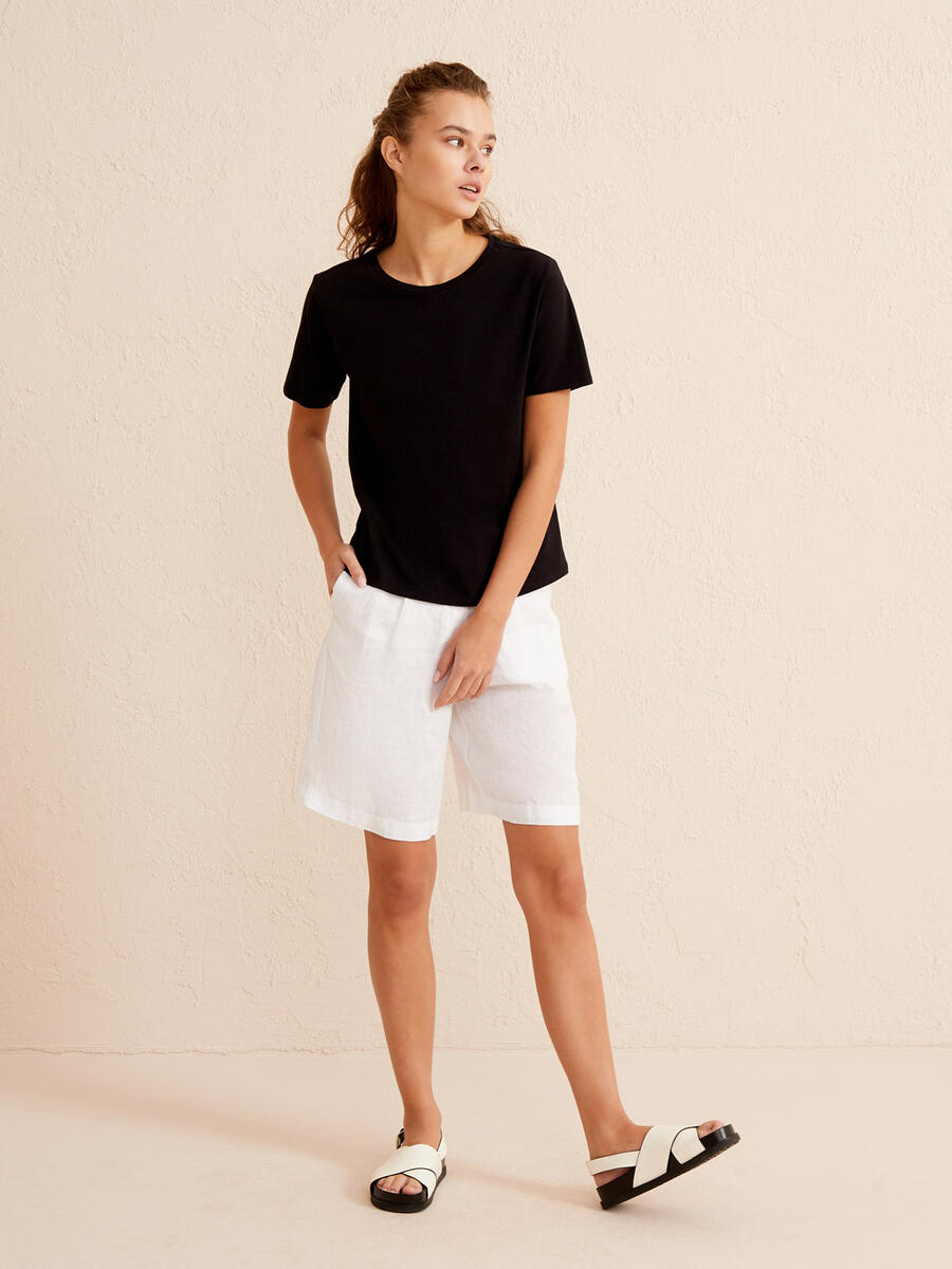 Siyah Regular Fit Pamuklu Basic Tişört - 2