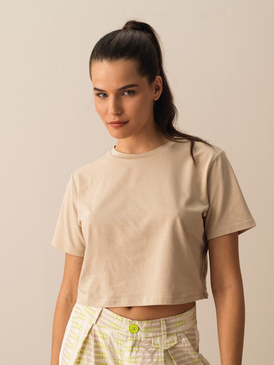 Taş Rengi Regular Fit Pamuklu Basic Tişört