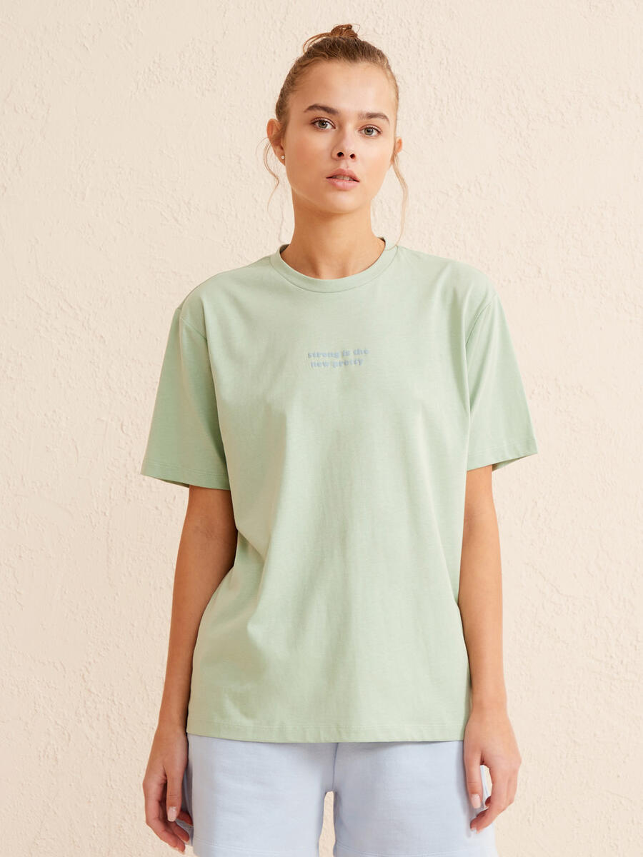 Yeşil Big Oversize Pamuklu Tişört