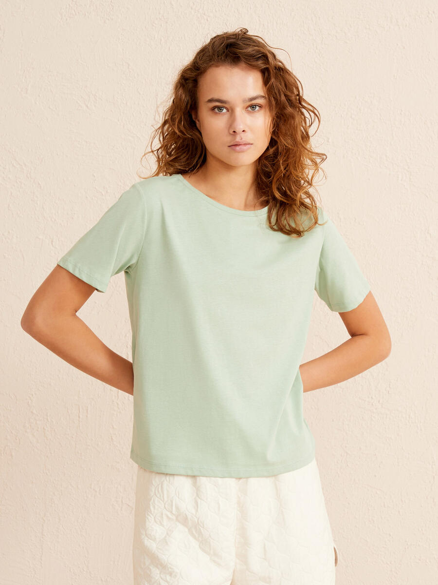 Yeşil Regular Fit Pamuklu Basic Tişört