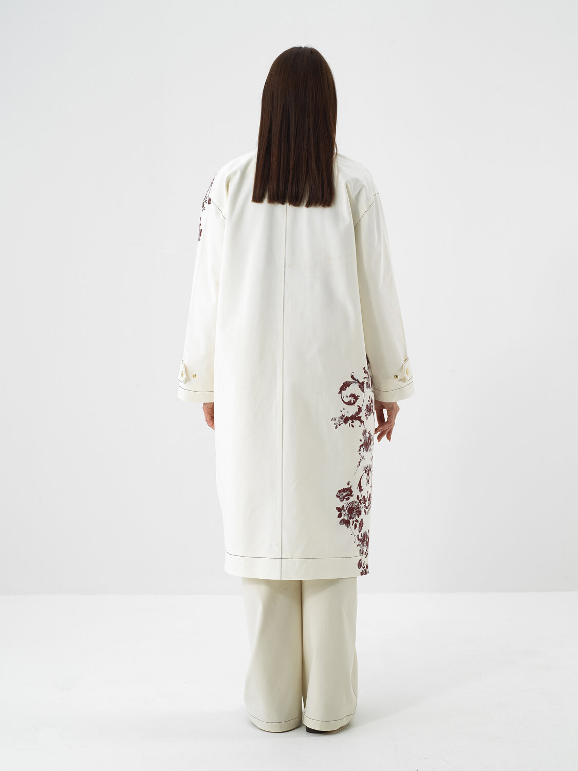 Ekru Modal Dokulu Oversize Trençkot - Xint