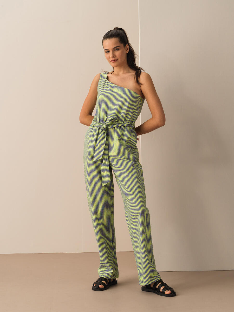 Yeşil Oversize Keten Tulum - 2