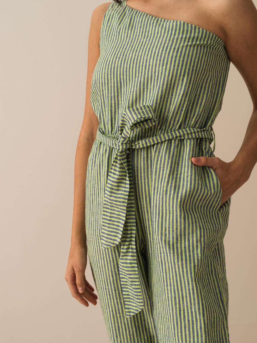 Yeşil Oversize Keten Tulum