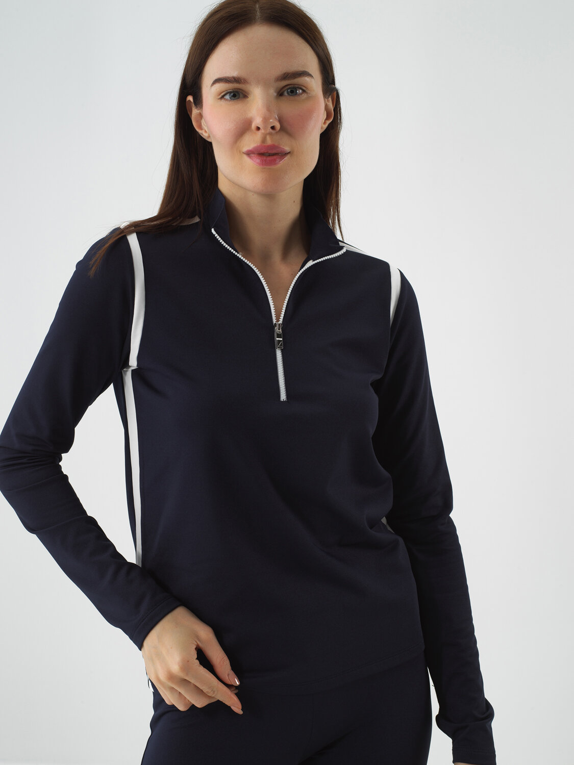 Lacivert Esnek Dokulu Regular Fit Uzun Kollu Tişört - Xint