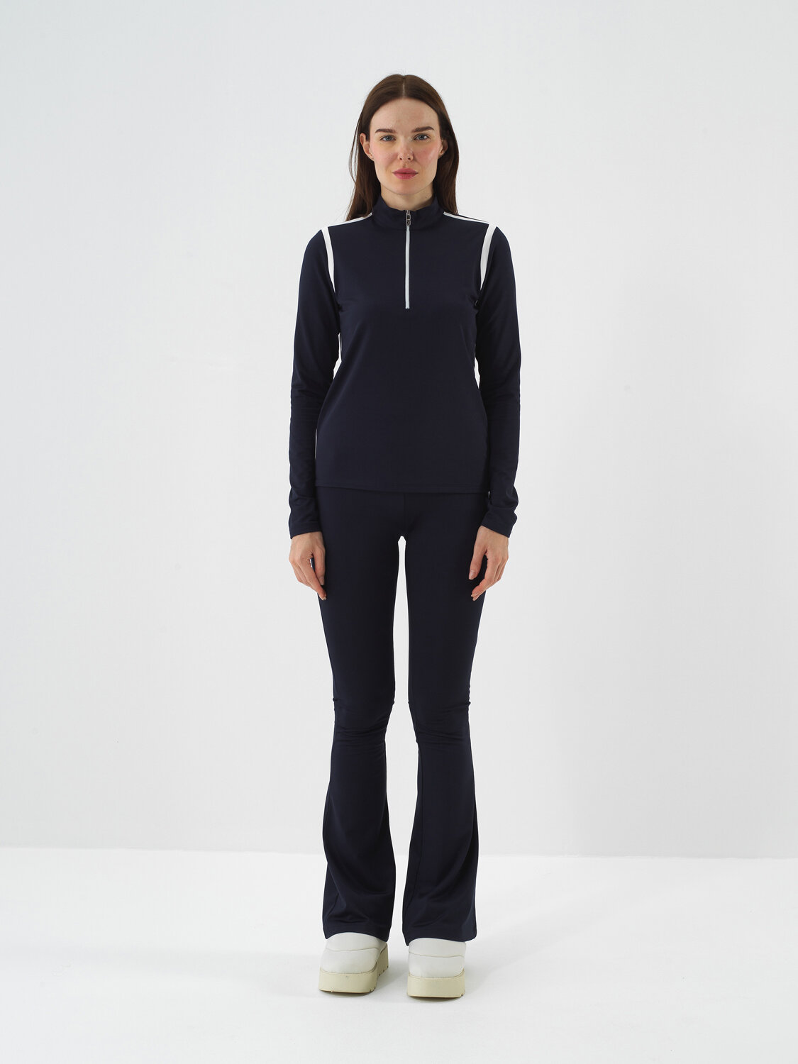 Lacivert Esnek Dokulu Regular Fit Uzun Kollu Tişört - Xint