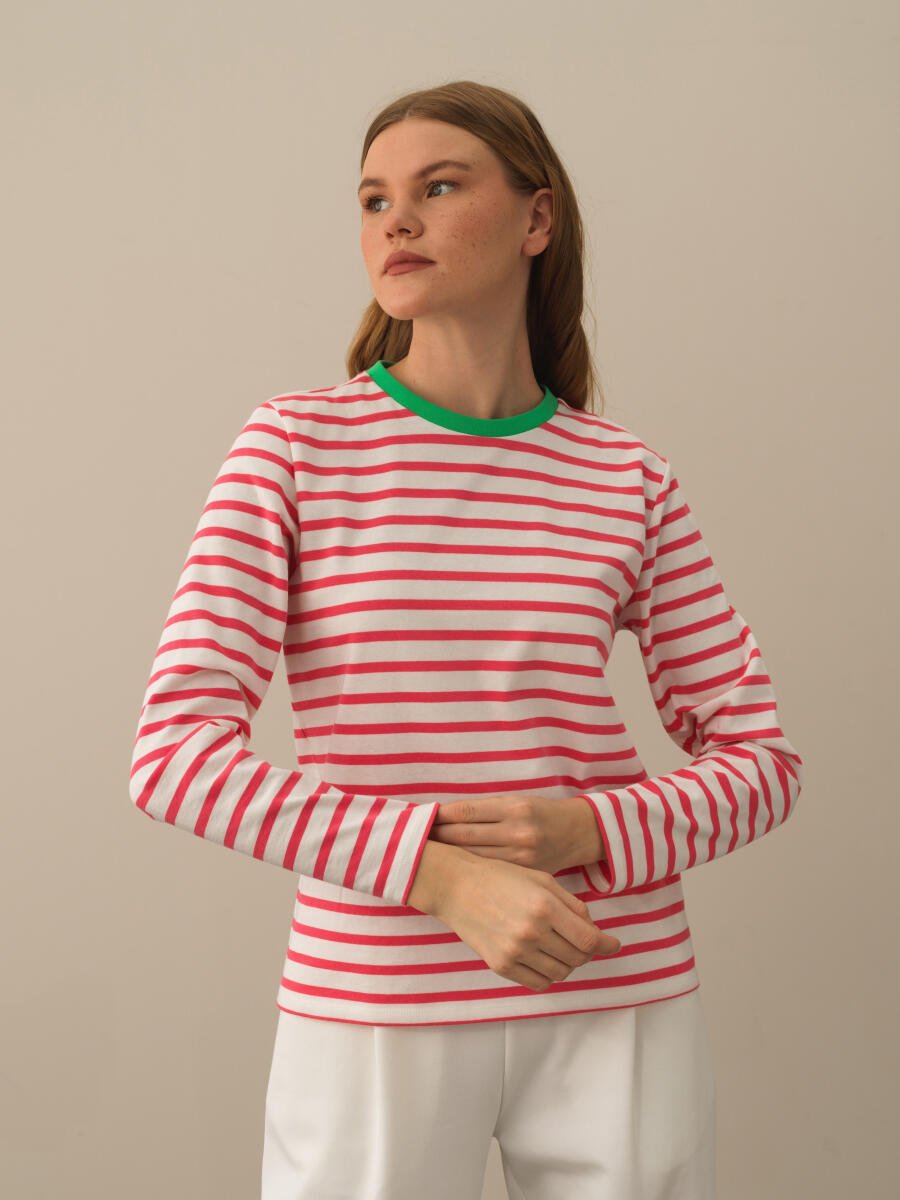 Pembe Pamuk Dokulu Regular Fit Uzun Kollu Tişört