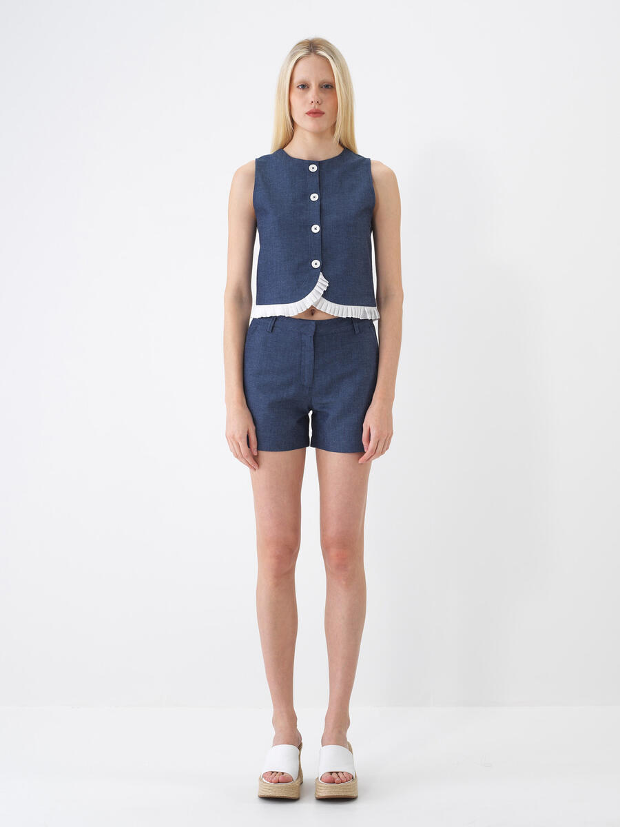 Lacivert Regular Fit Keten Yelek