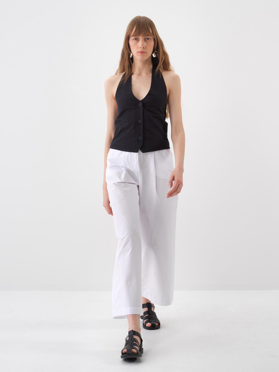 Siyah Regular Fit Keten Yelek - 2