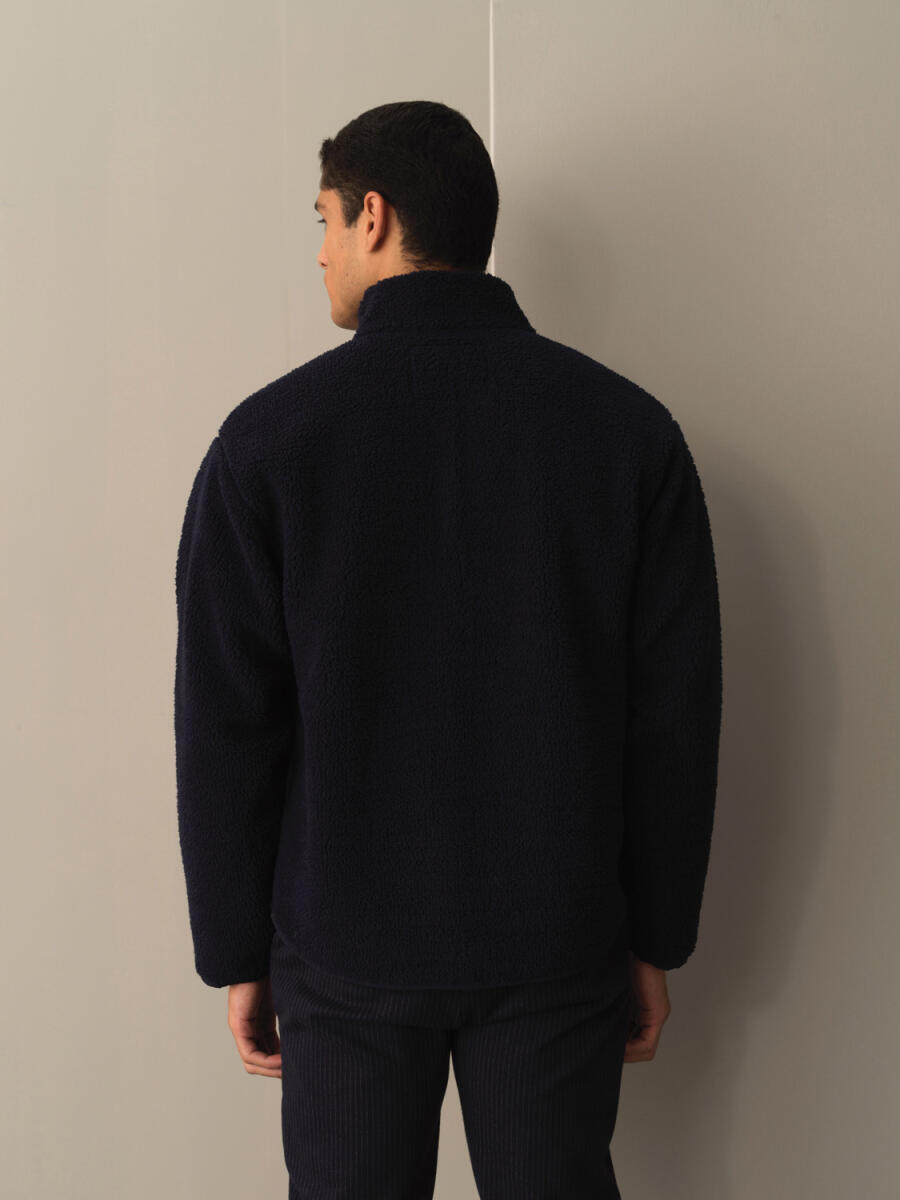 Stand Collar Oversized Pocket Detail Sheep Jacket - 5