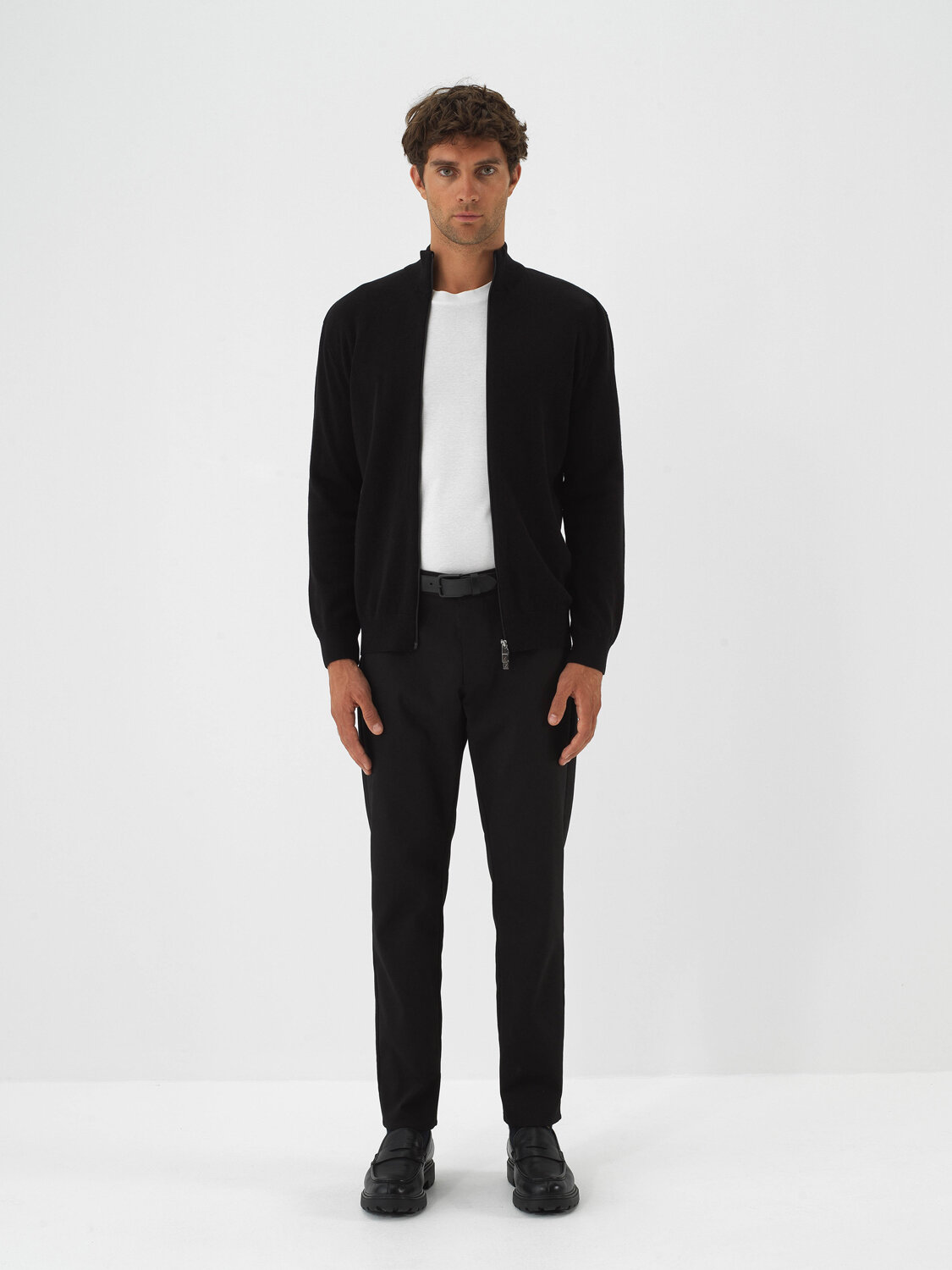 Black Cotton Textured Regular Fit Cardigan - Xint