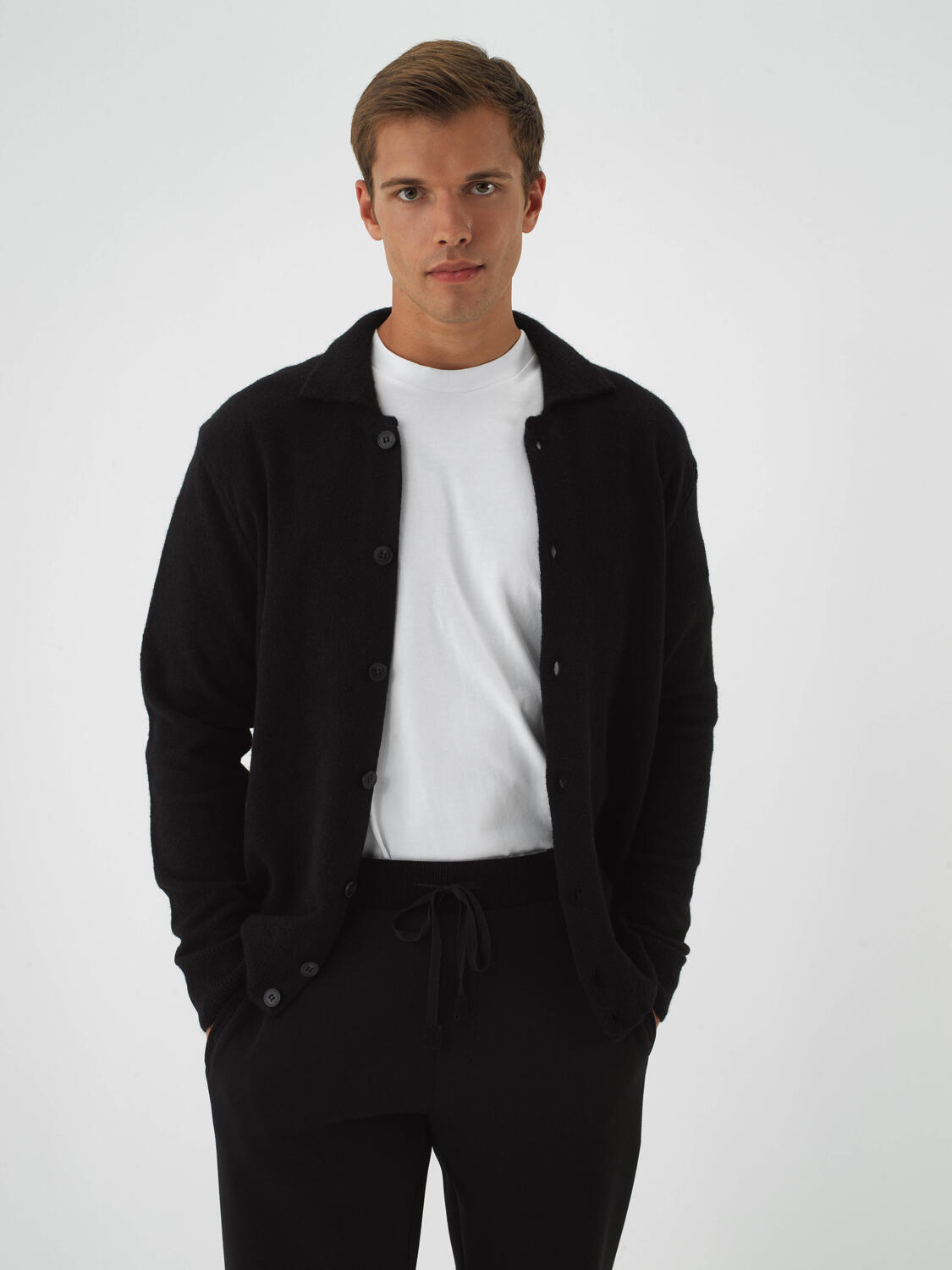 Black Soft Texture Regular Fit Cardigan