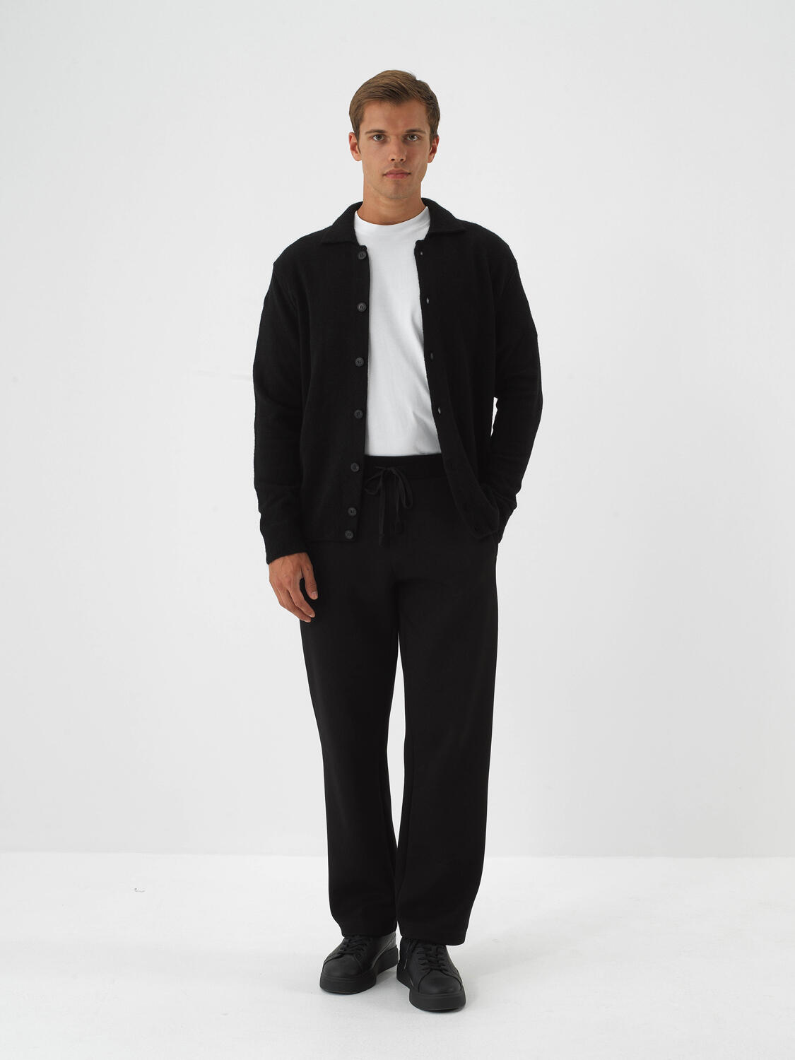 Black Soft Texture Regular Fit Cardigan - 2