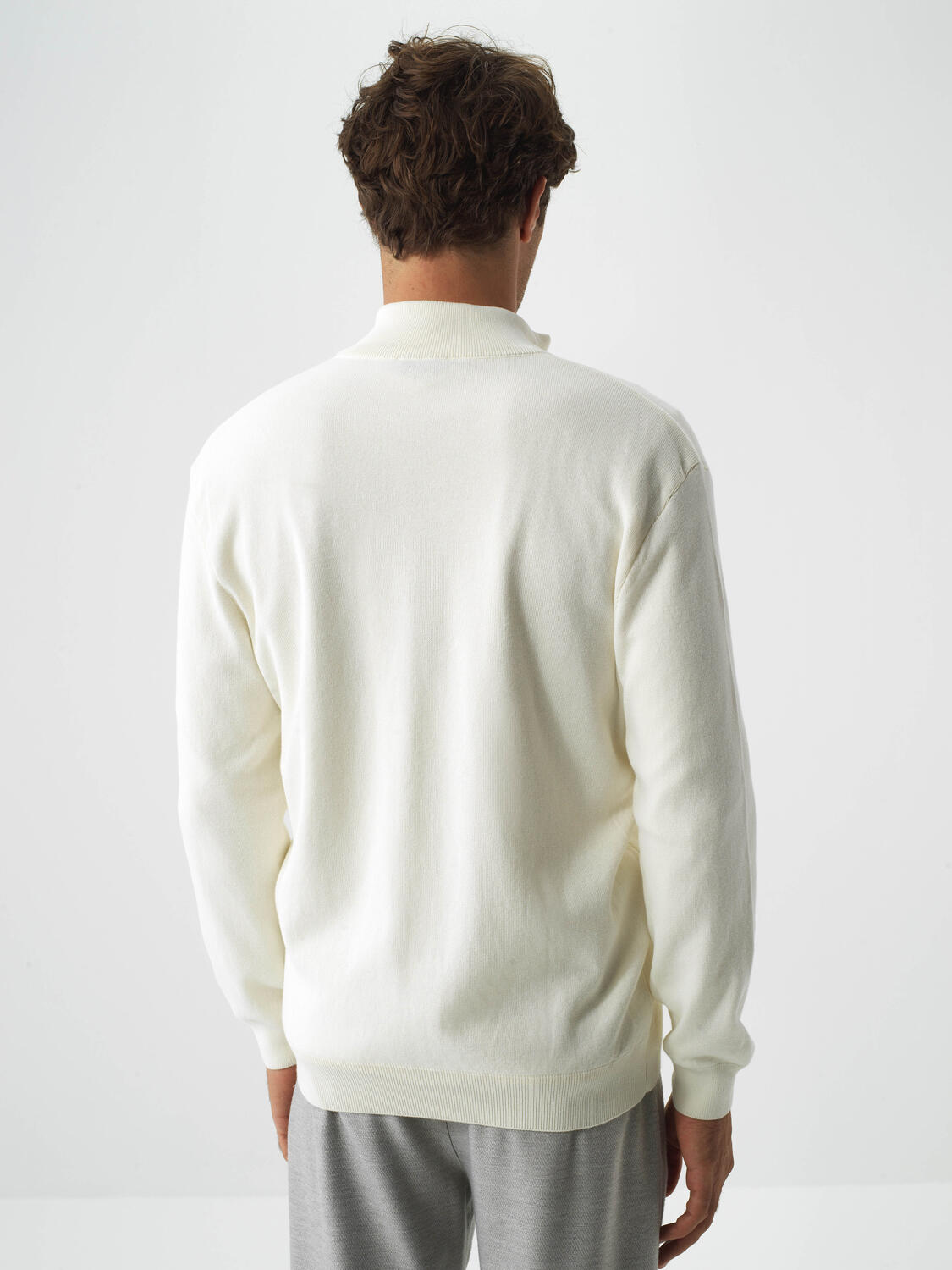 Ecru Cotton Textured Regular Fit Cardigan - 4