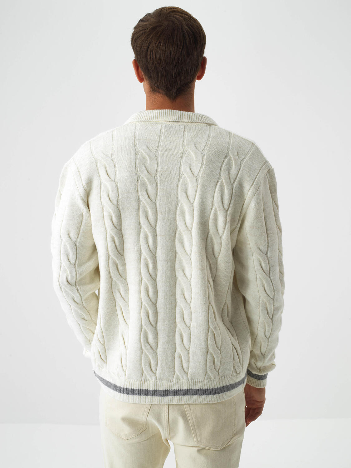 Ecru Natural Wool Textured Regular Fit Cardigan - 4