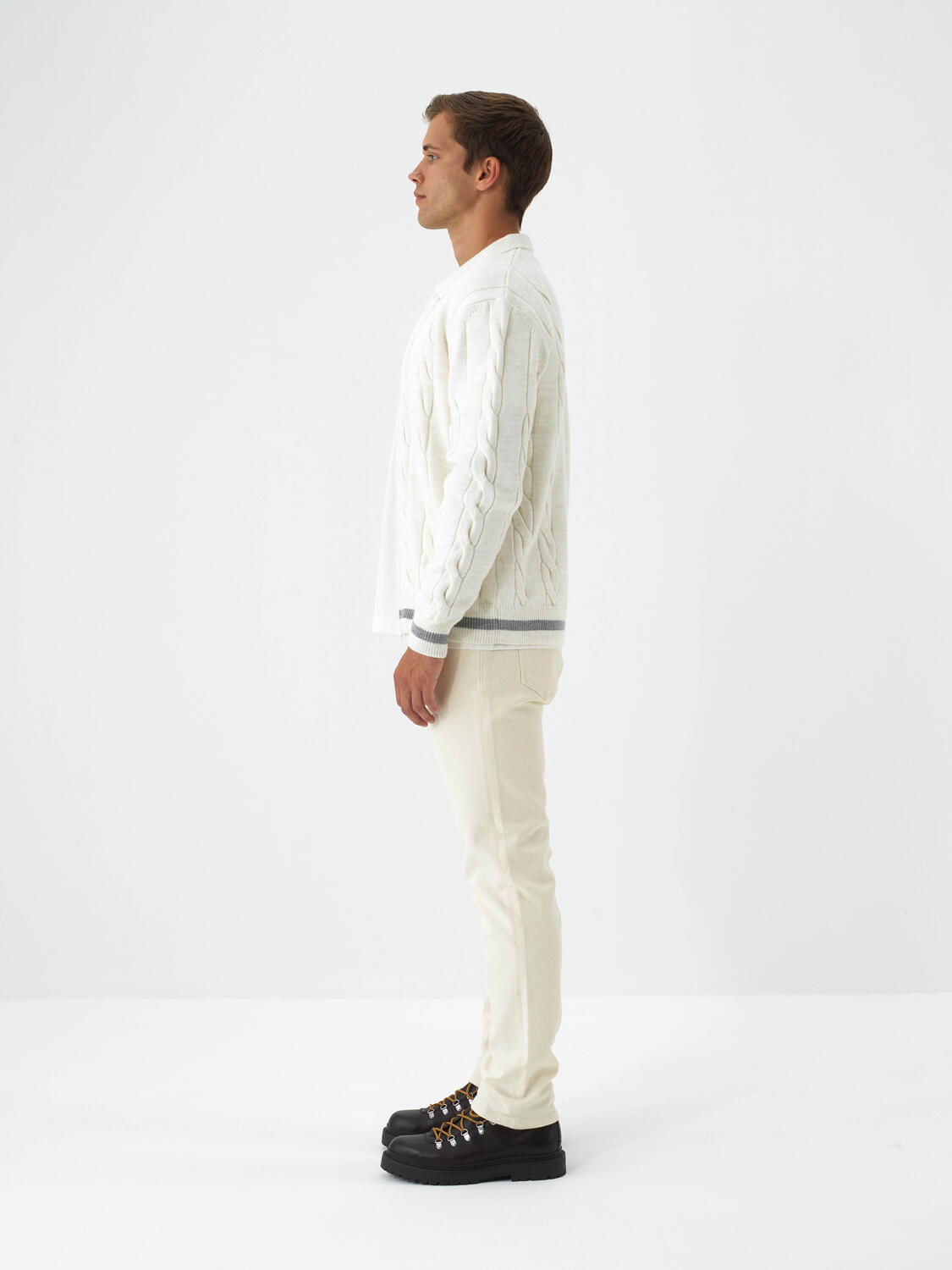 Ecru Natural Wool Textured Regular Fit Cardigan - 3