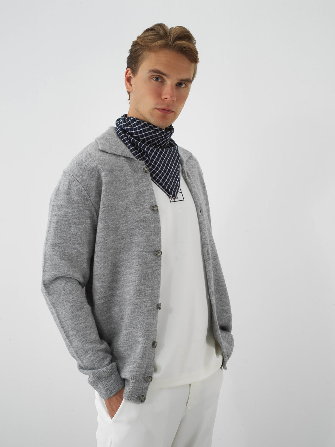 Gray Soft Texture Regular Fit Cardigan