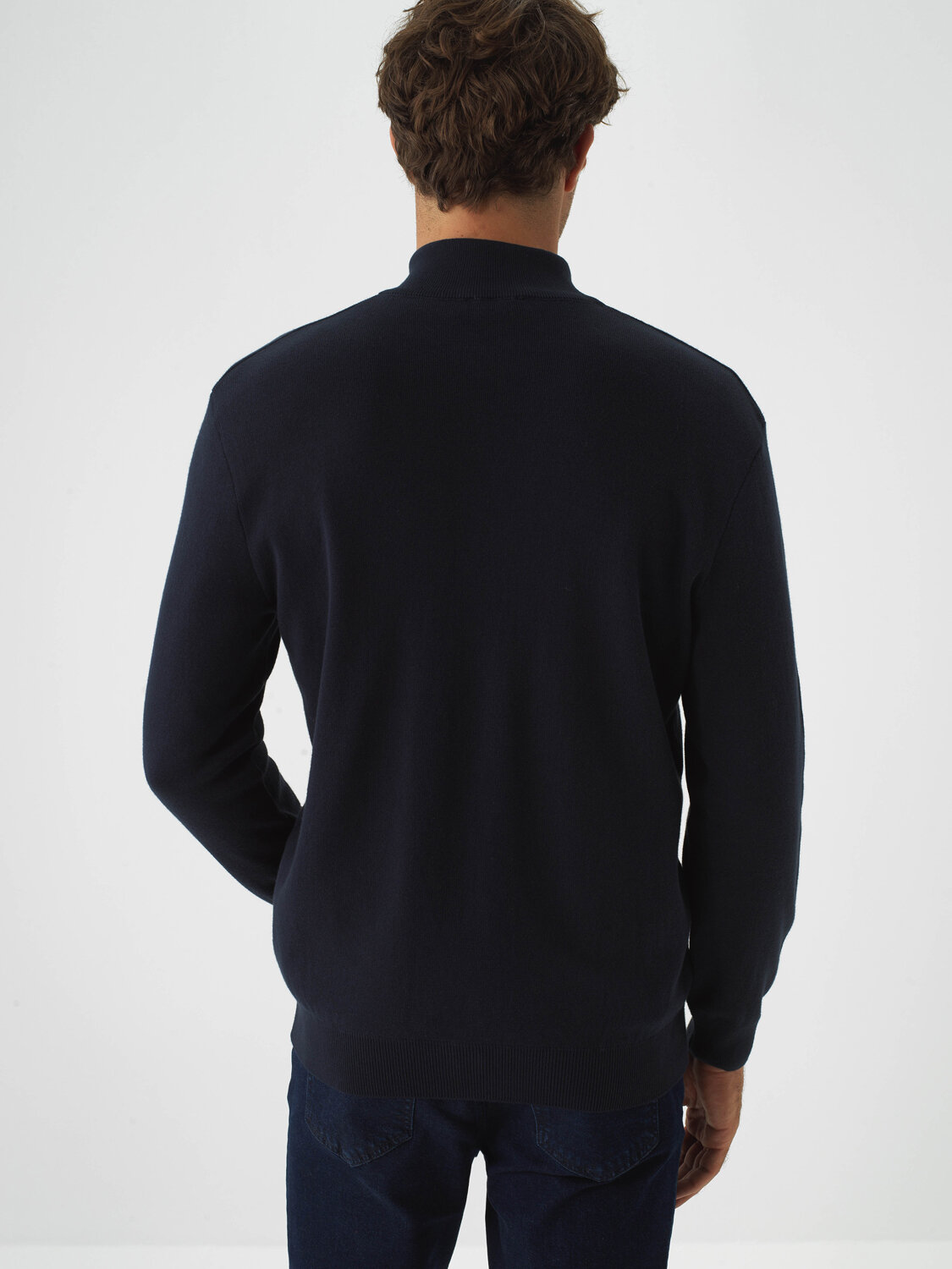 Navy Blue Cotton Textured Regular Fit Cardigan - Xint