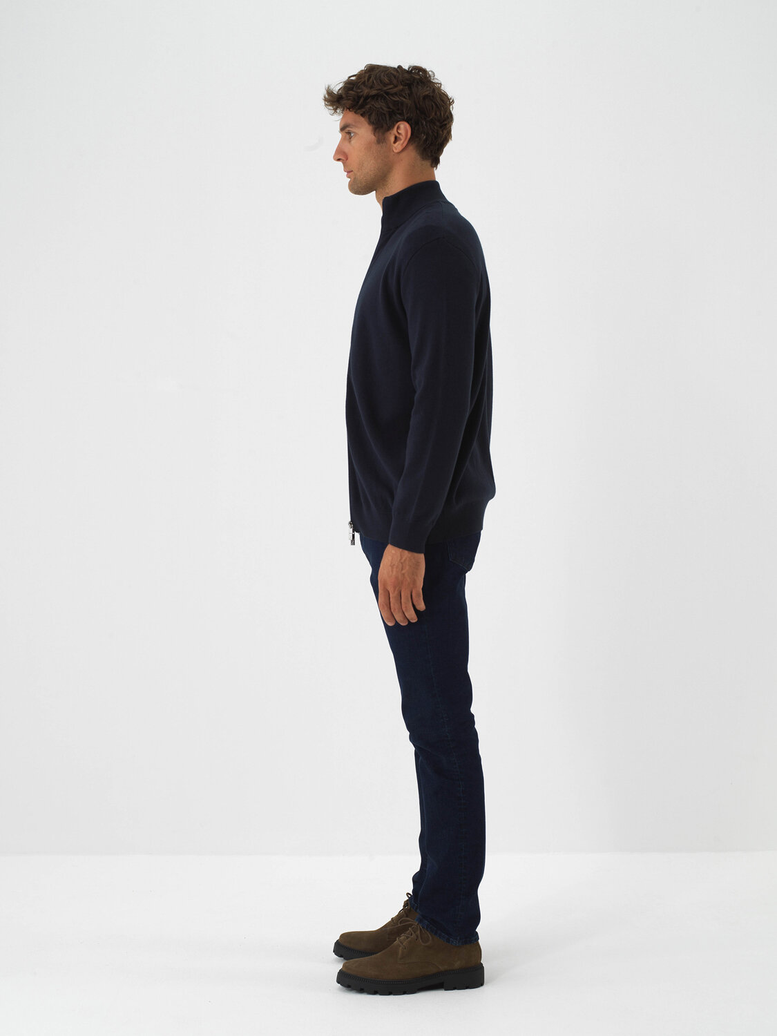 Navy Blue Cotton Textured Regular Fit Cardigan - Xint