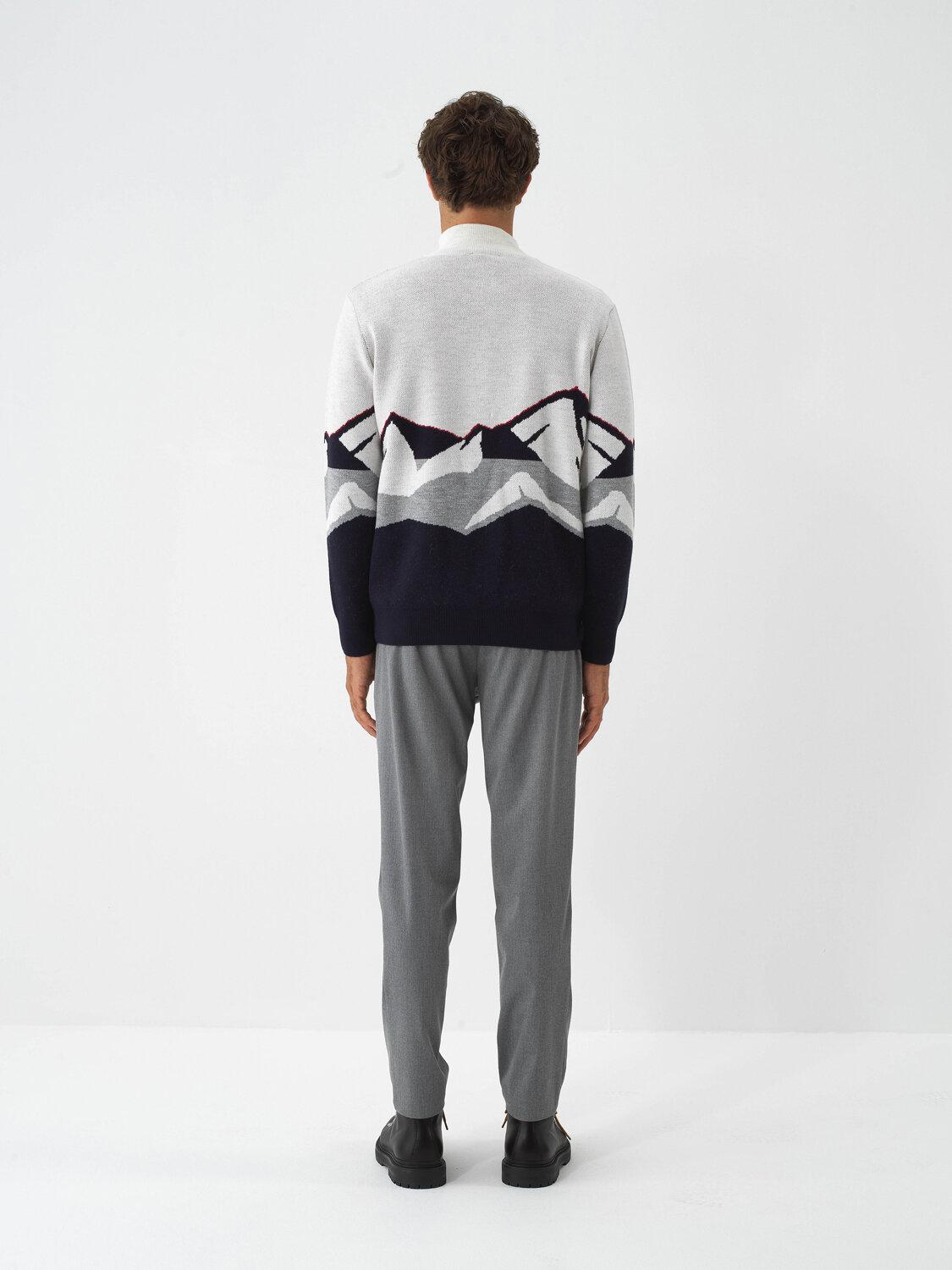 Navy Blue Natural Wool Textured Regular Fit Cardigan - Xint