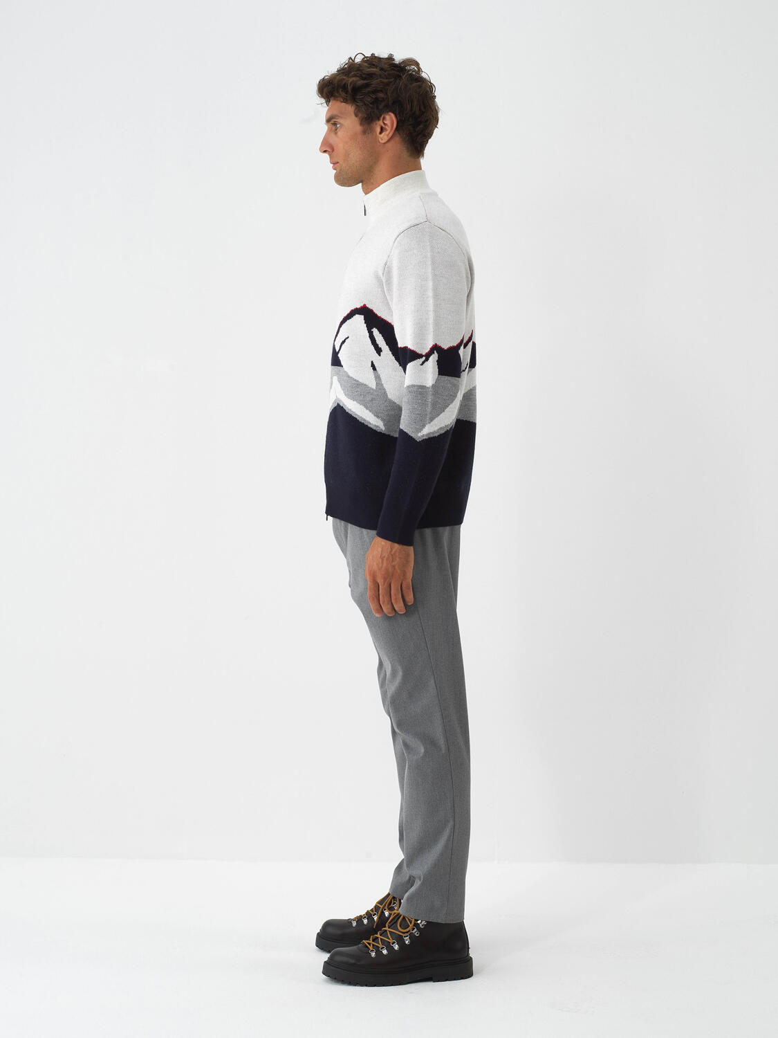 Navy Blue Natural Wool Textured Regular Fit Cardigan - 3