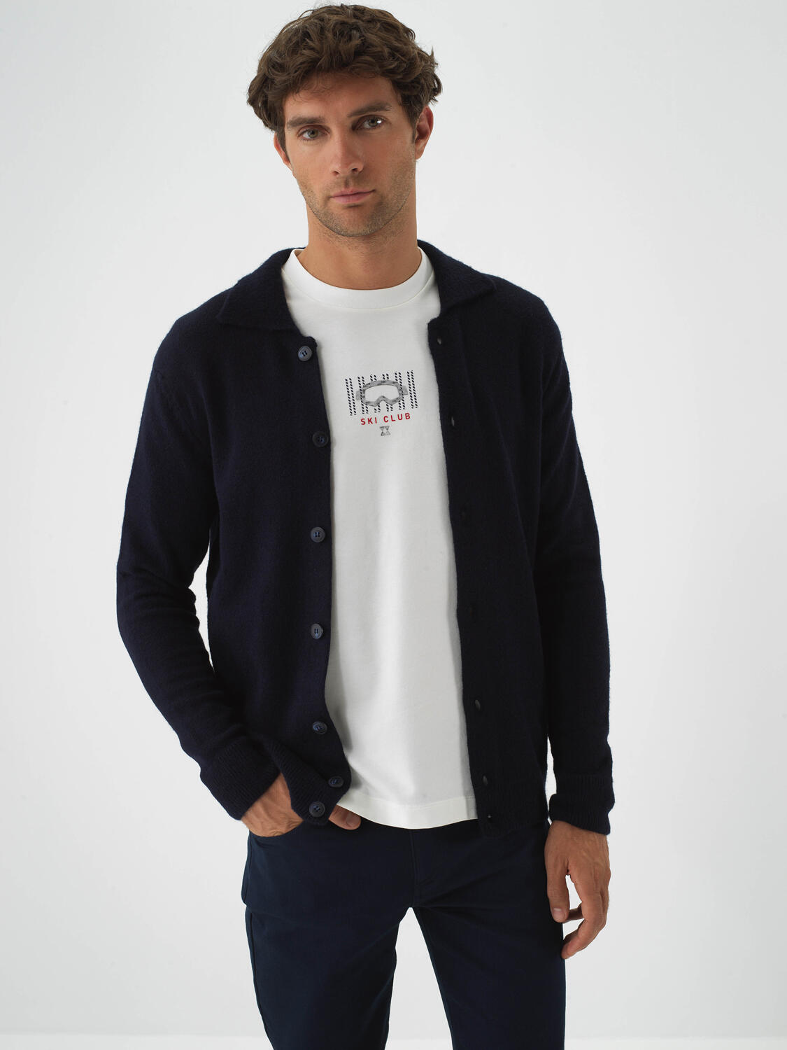 Navy Blue Soft Texture Regular Fit Cardigan