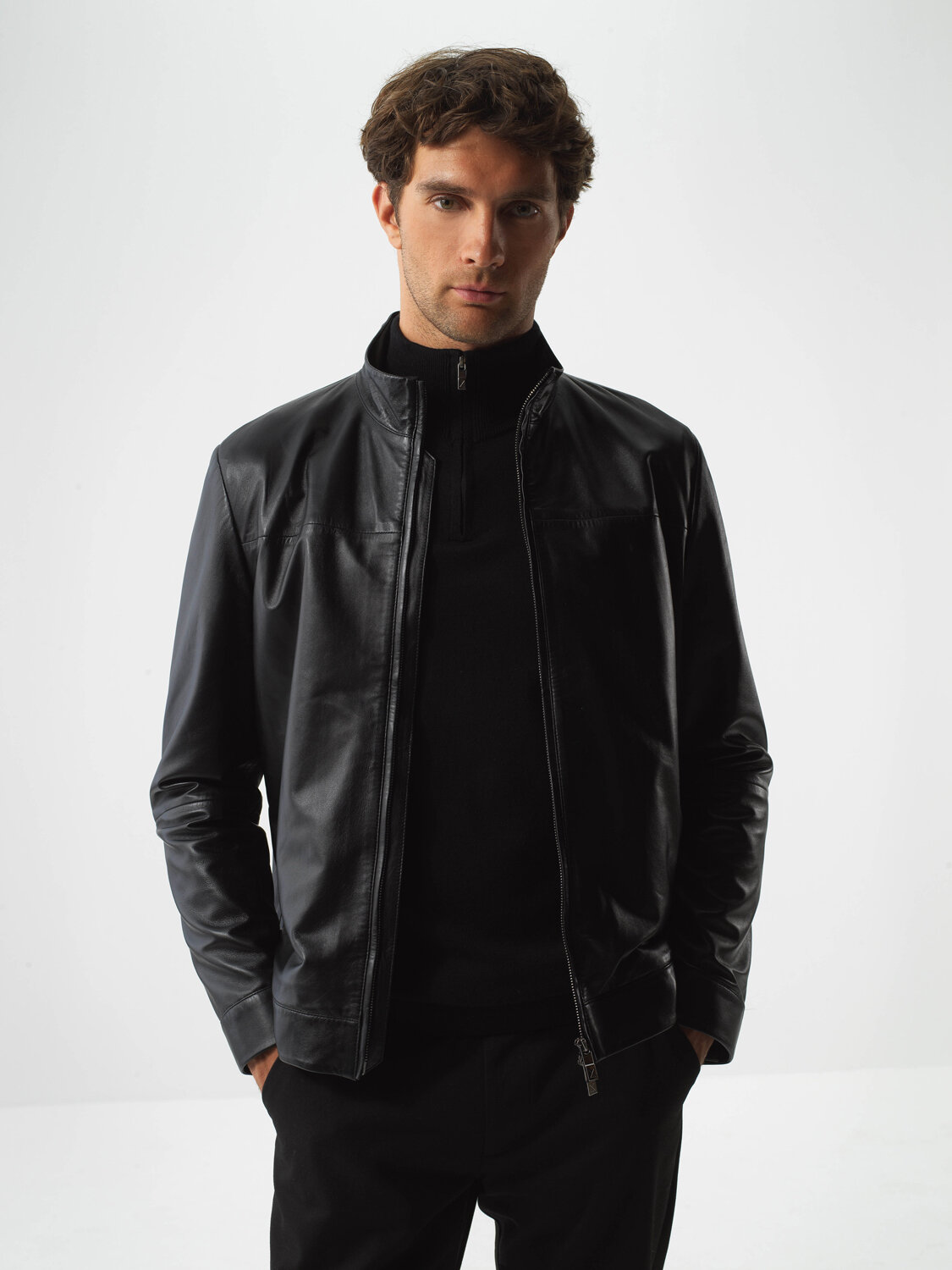 Black Genuine Leather Regular Fit Jacket - Xint