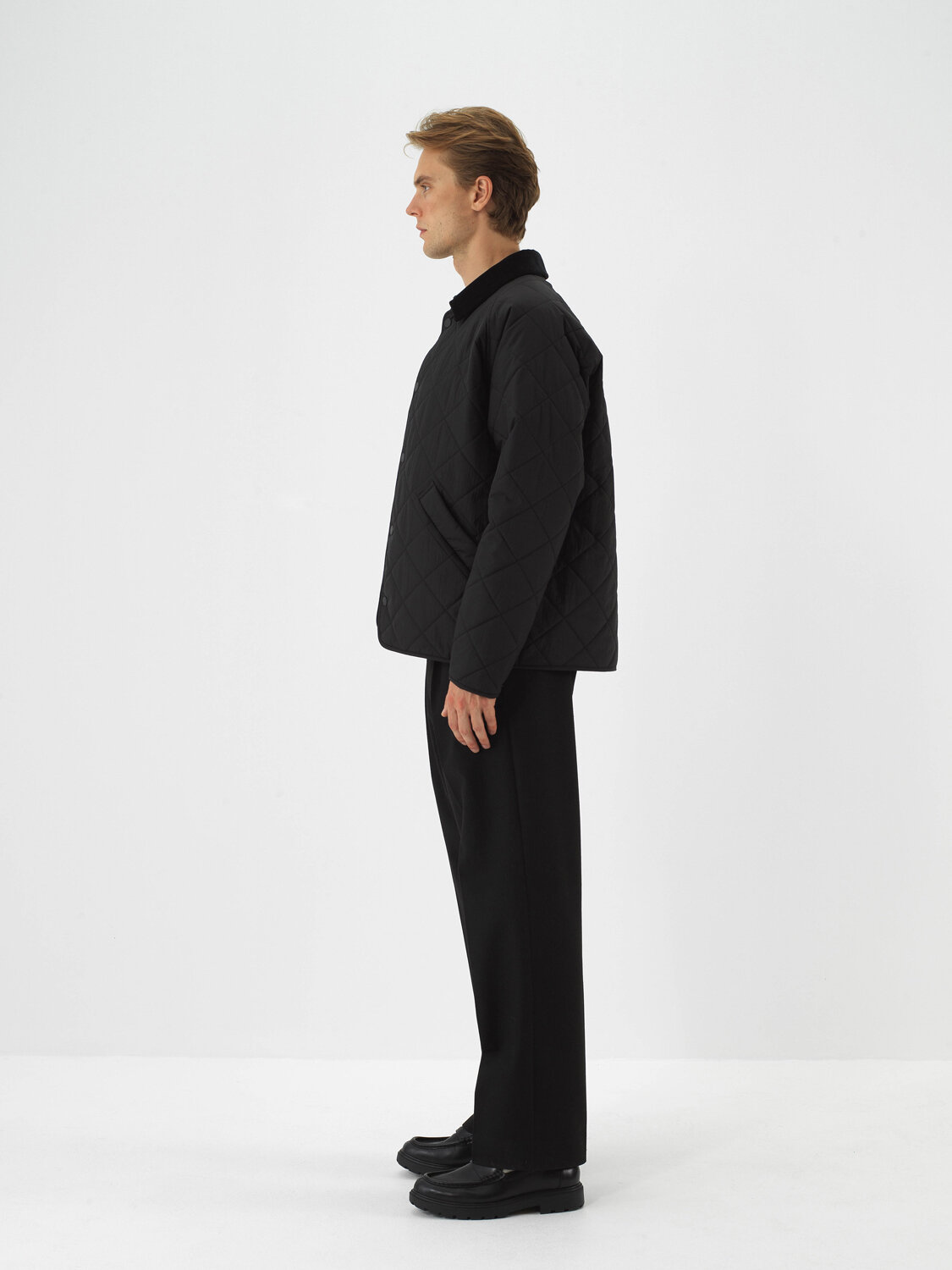 Black Quilted Textured Regular Fit Coat - Xint