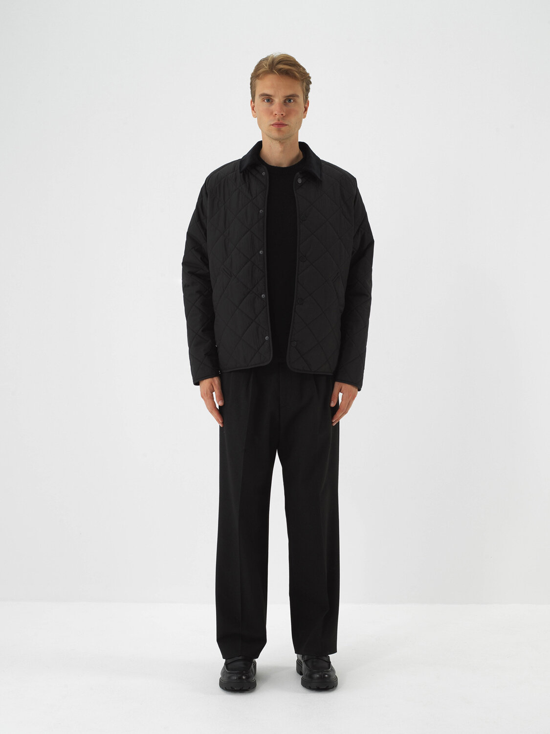 Black Quilted Textured Regular Fit Coat - Xint