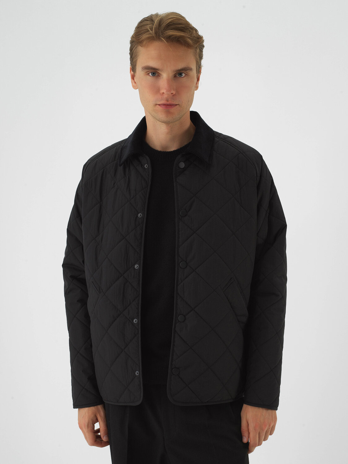 Black Quilted Textured Regular Fit Coat - Xint