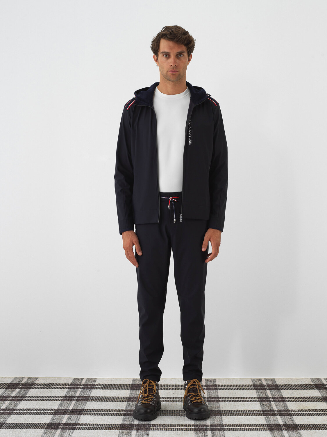 Navy Blue Flexible Textured Regular Fit Coat - Xint