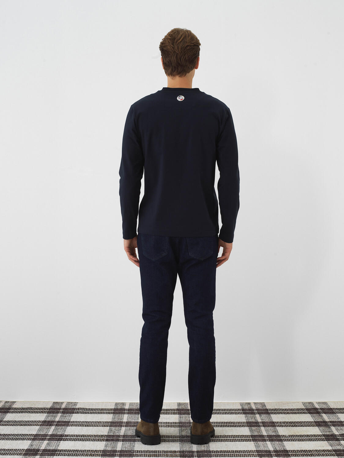 Navy Blue Cotton Textured Slim Fit Denim Trousers - 5