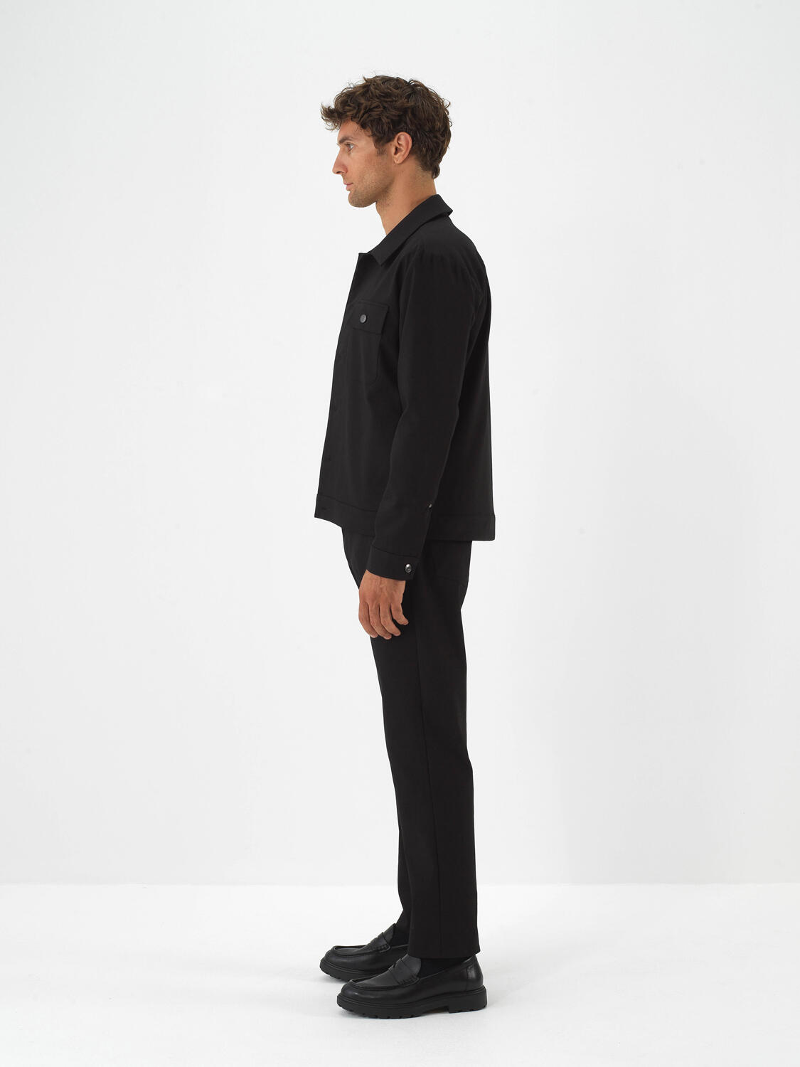 Black Cotton Textured Regular Fit Jacket - 3