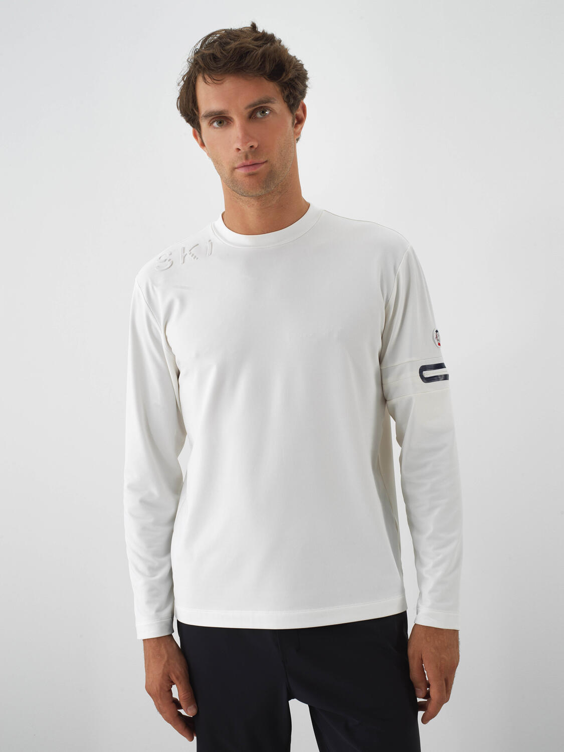 Ecru Flexible Textured Regular Fit Long Sleeve T-Shirt