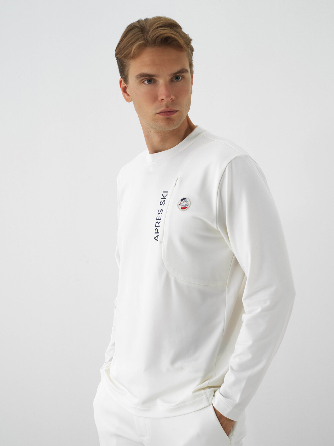 Ecru Flexible Textured Regular Fit Long Sleeve T-Shirt - Xint