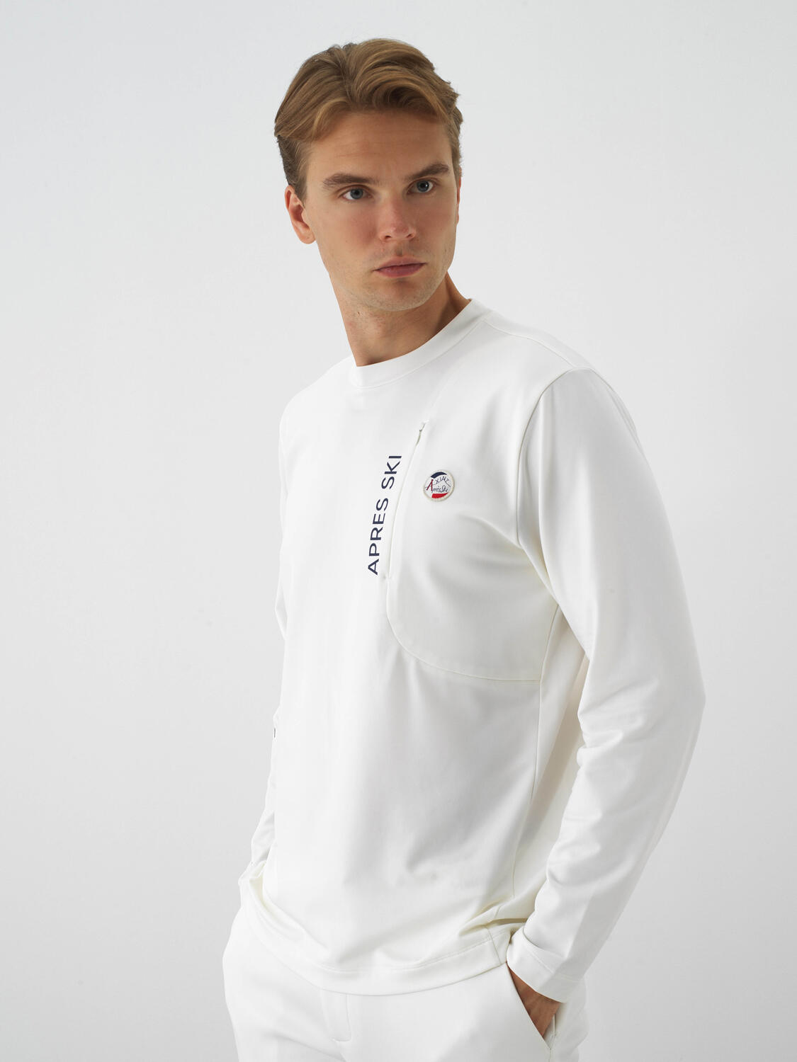 Ecru Flexible Textured Regular Fit Long Sleeve T-Shirt