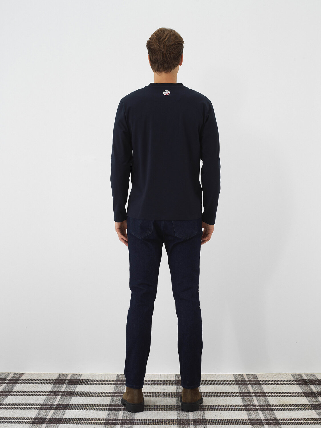 Navy Blue Cotton Textured Regular Fit Long Sleeve T-Shirt - Xint