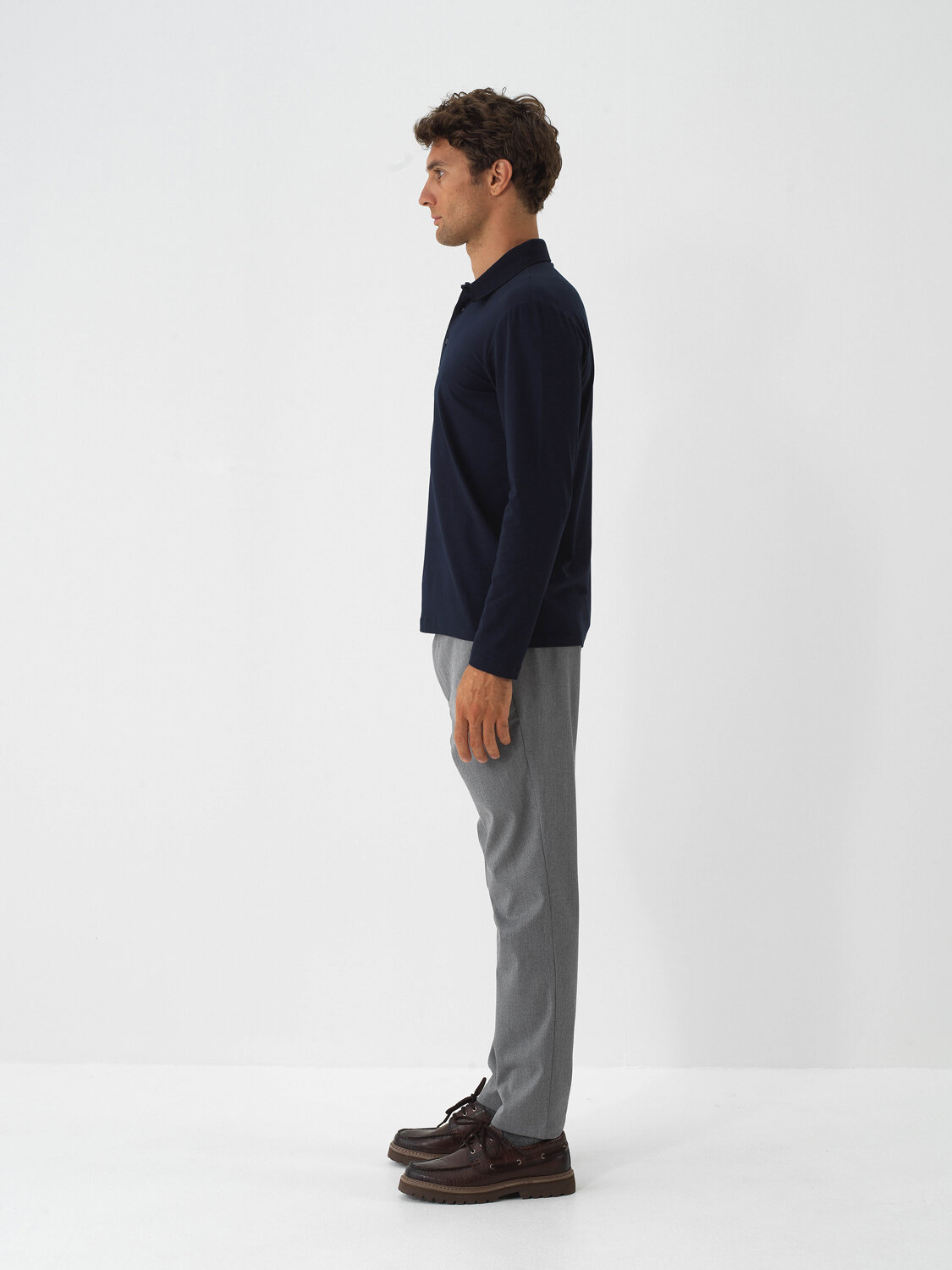 Navy Blue Modal Textured Slim Fit Long Sleeve T-Shirt - Xint