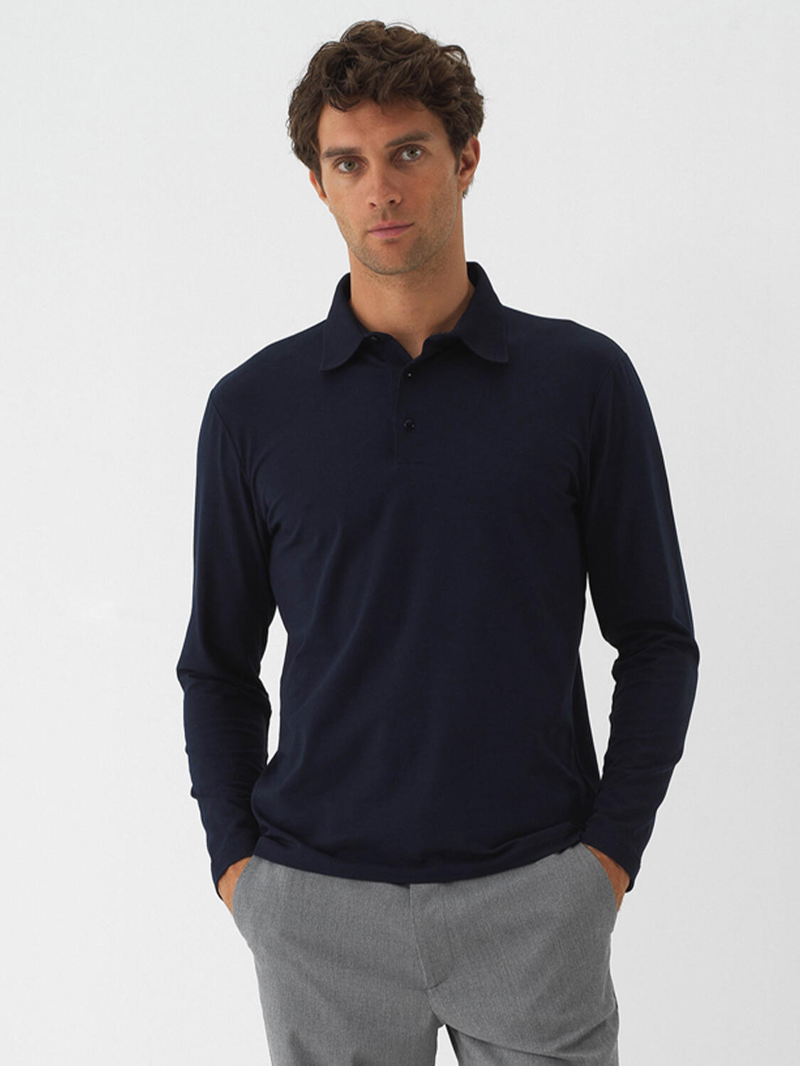 Navy Blue Modal Textured Slim Fit Long Sleeve T-Shirt