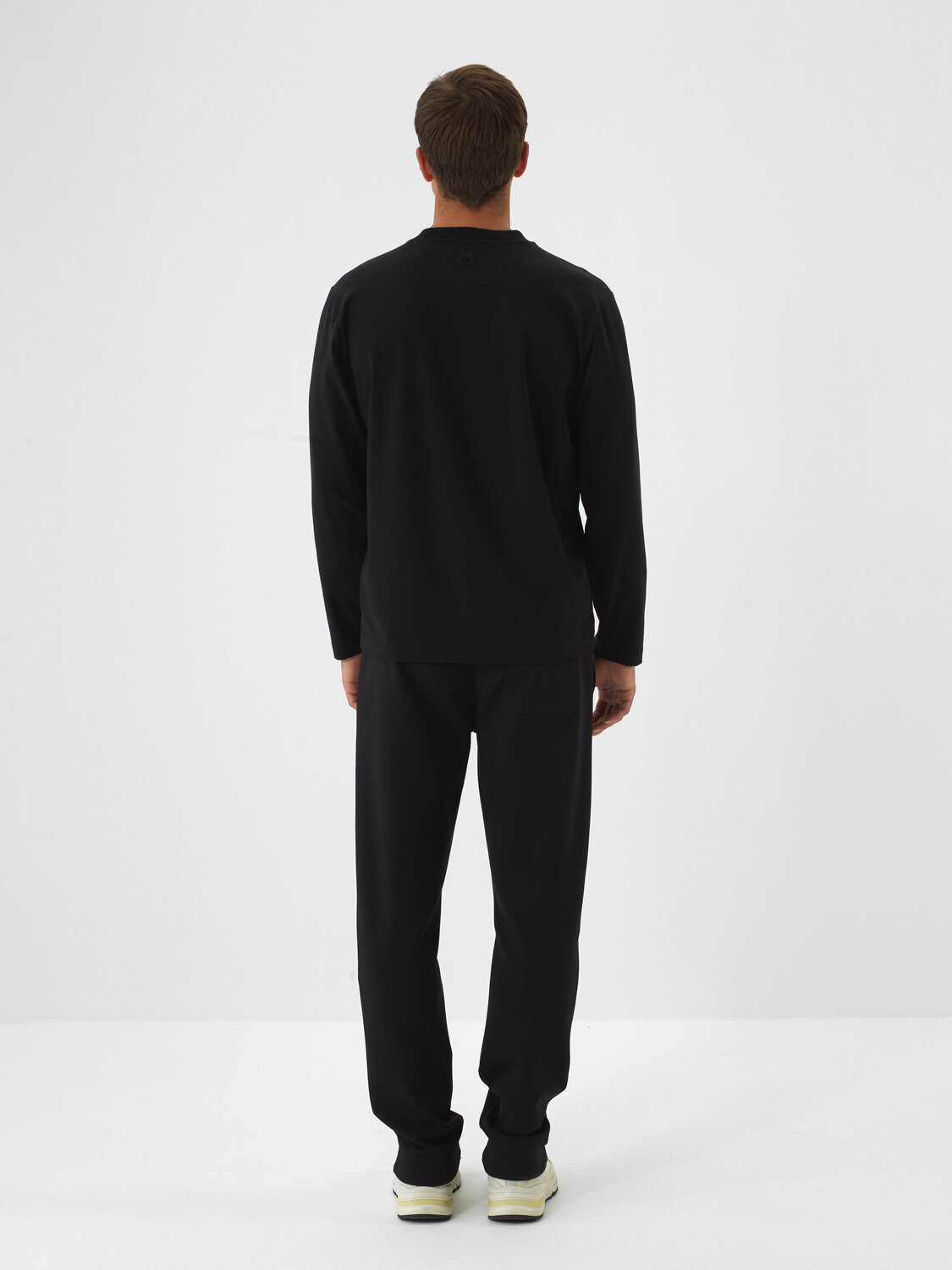 Black Cotton Textured Regular Fit Long Sleeve T-Shirt - Xint