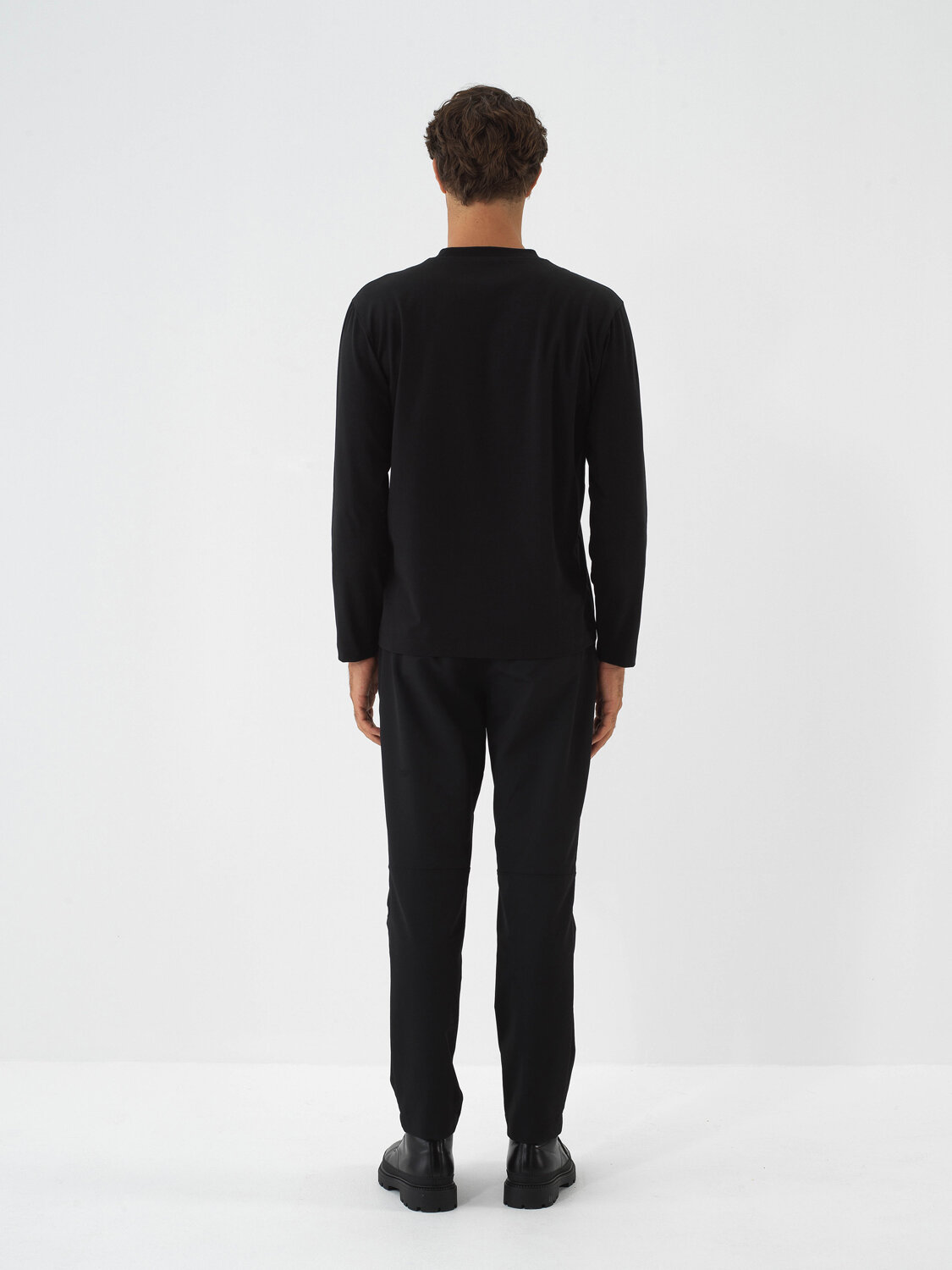 Black Cotton Textured Regular Fit Long Sleeve T-Shirt - Xint