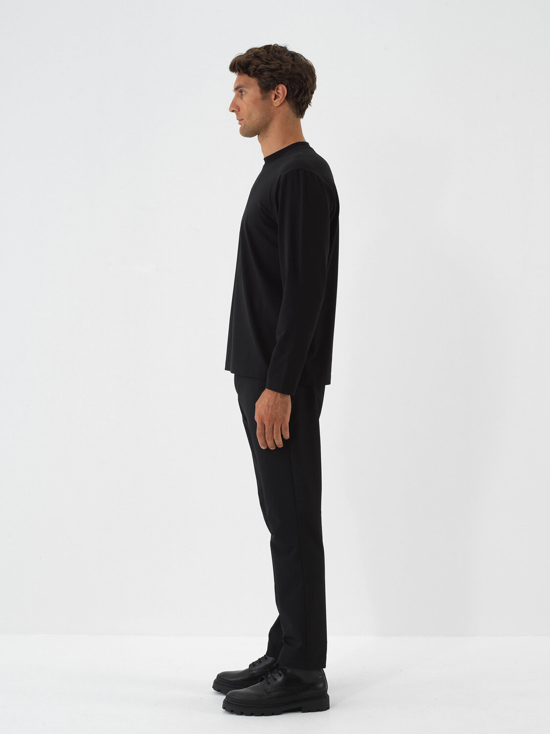 Black Cotton Textured Regular Fit Long Sleeve T-Shirt - Xint