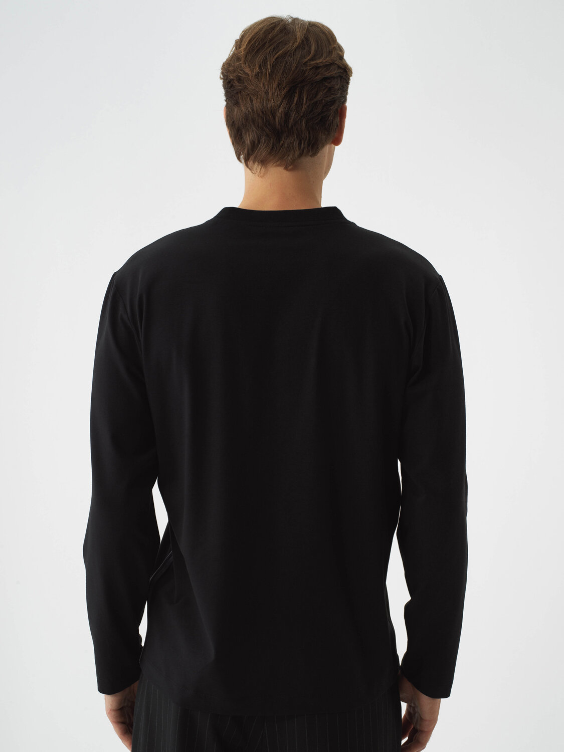 Black Cotton Textured Regular Fit Long Sleeve T-Shirt - Xint
