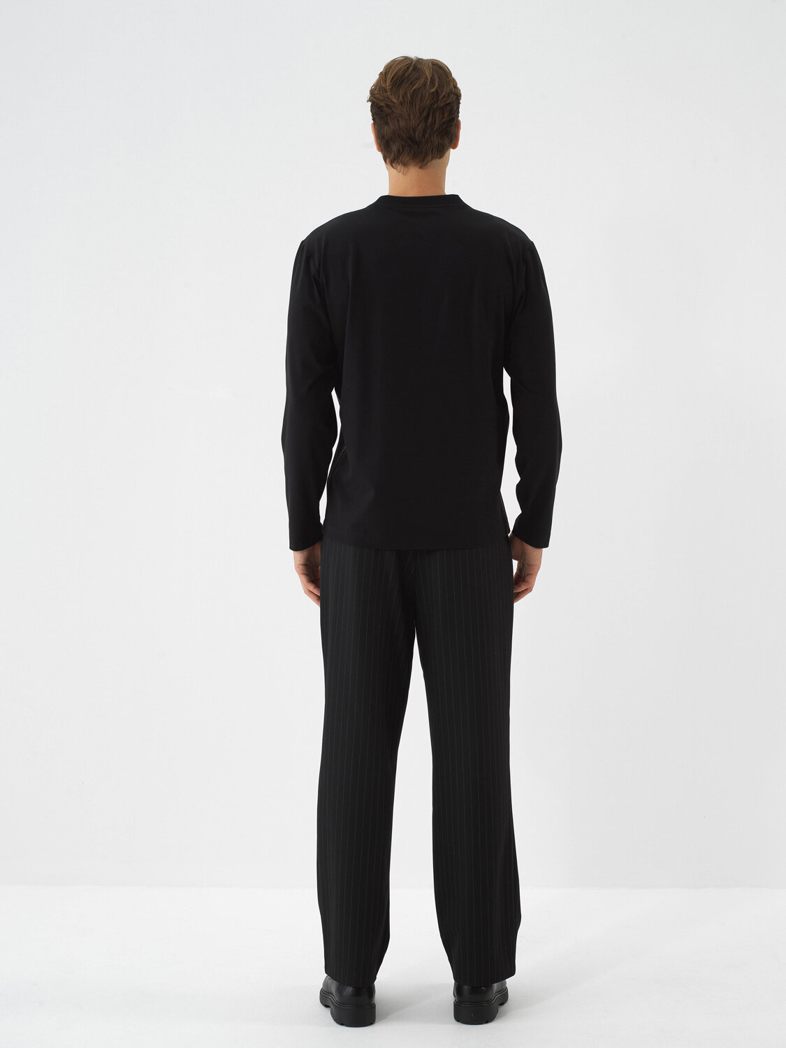 Black Cotton Textured Regular Fit Long Sleeve T-Shirt - Xint