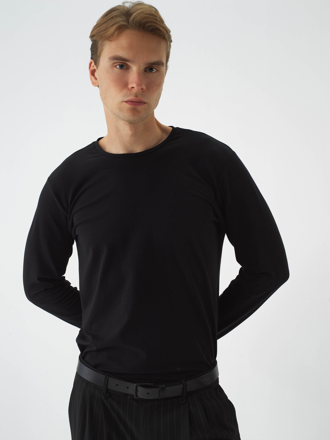 Black Modal Textured Slim Fit Long Sleeve T-Shirt - Xint