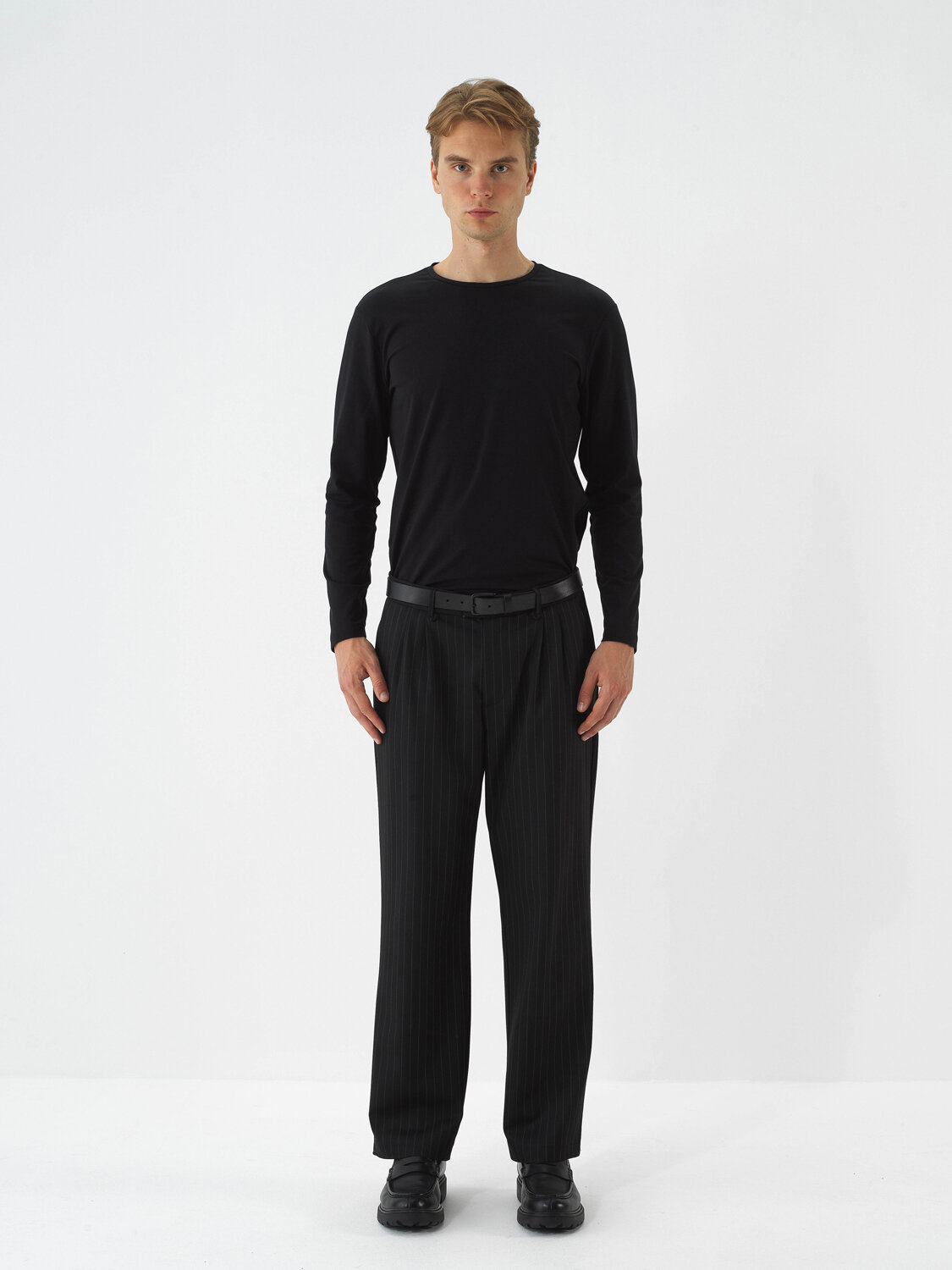 Black Modal Textured Slim Fit Long Sleeve T-Shirt - Xint