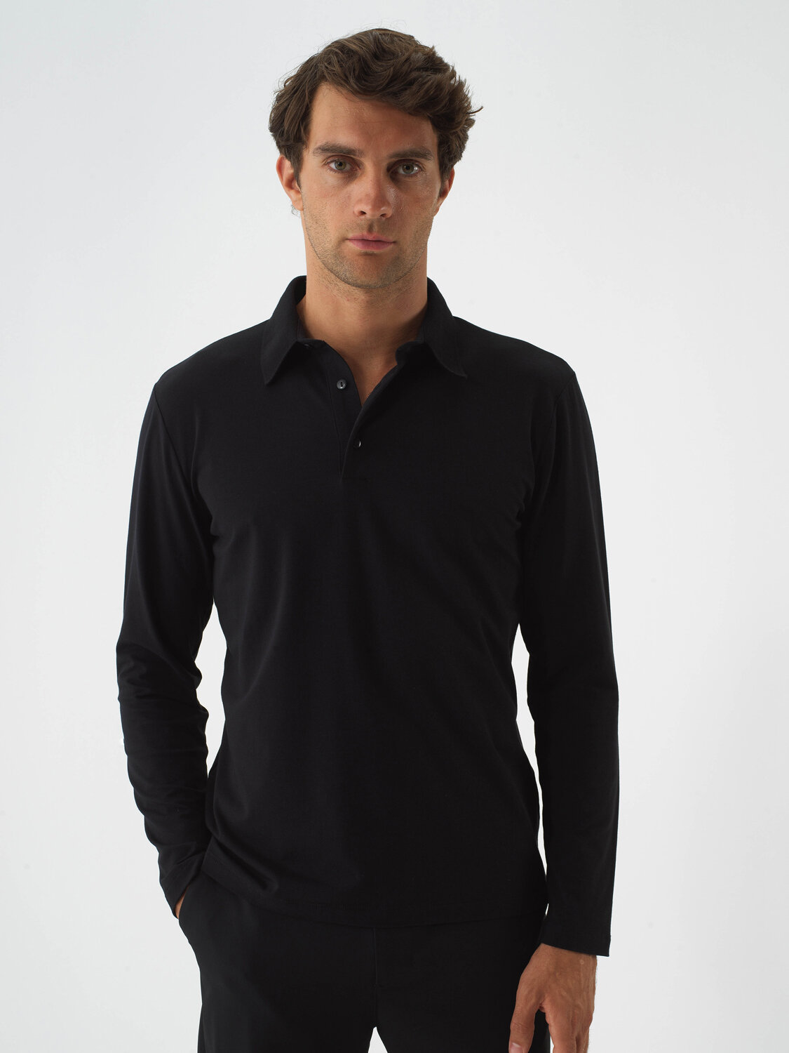 Black Modal Textured Slim Fit Long Sleeve T-Shirt - Xint