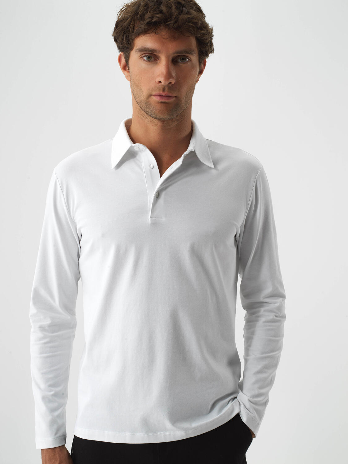 White Modal Textured Slim Fit Long Sleeve T-Shirt