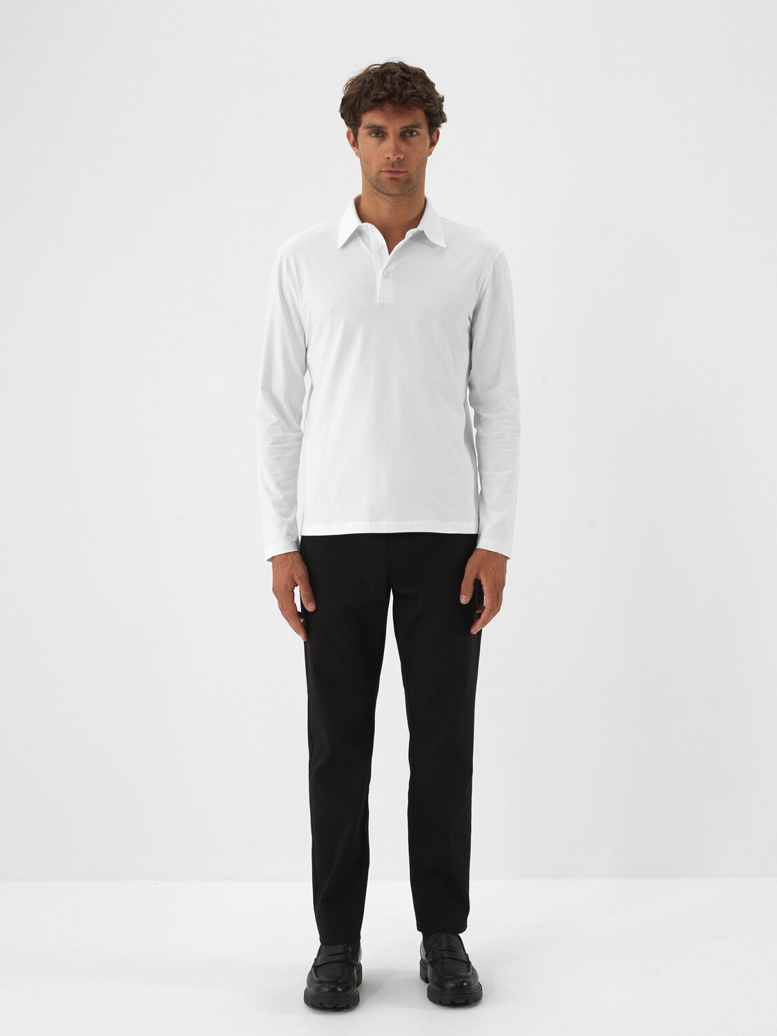 White Modal Textured Slim Fit Long Sleeve T-Shirt - Xint