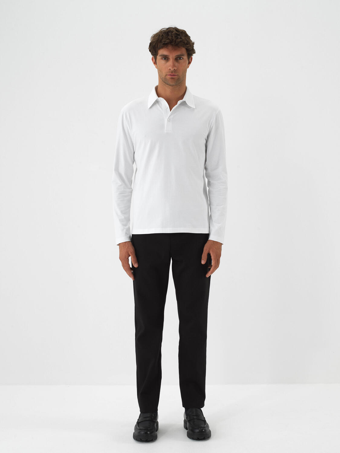 White Modal Textured Slim Fit Long Sleeve T-Shirt - 2